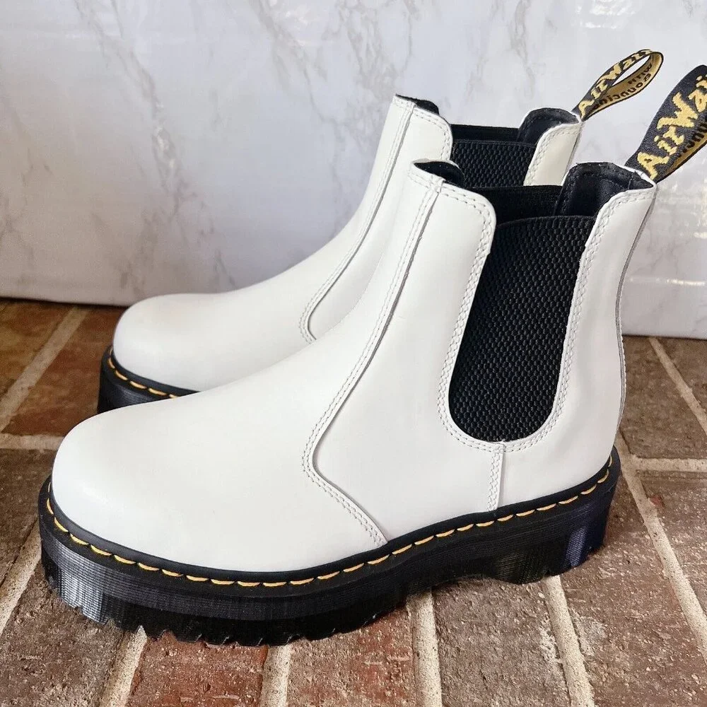 Dr. Martens 2976 Quad Platform Chelsea Boot White Leather Womens US 6 - Picture 3 of 11